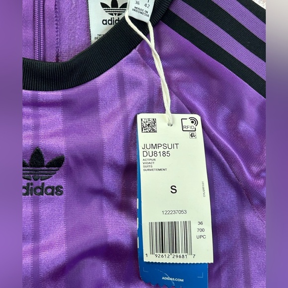 Adidas originals purple jersey feel sporty streetwear retro shorts romper NWT S - Picture 12 of 12